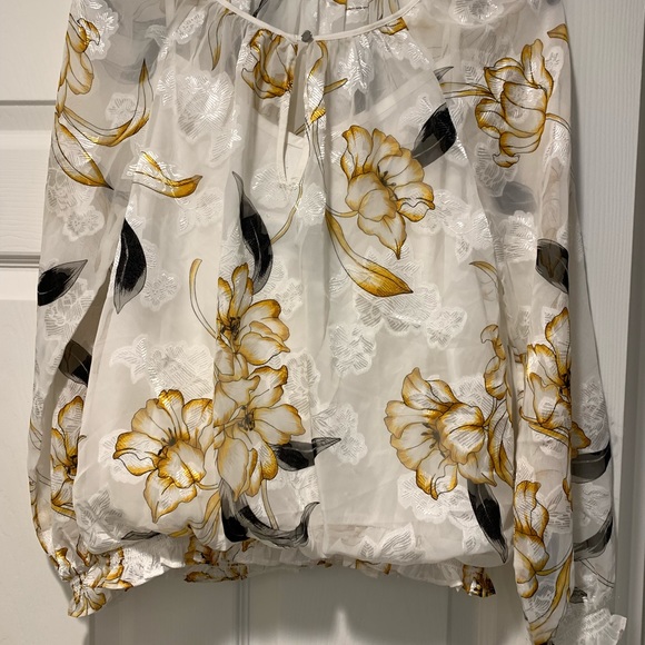 WHBM White House black market yellow floral long sleeve blouse cami yellow top - Picture 2 of 8